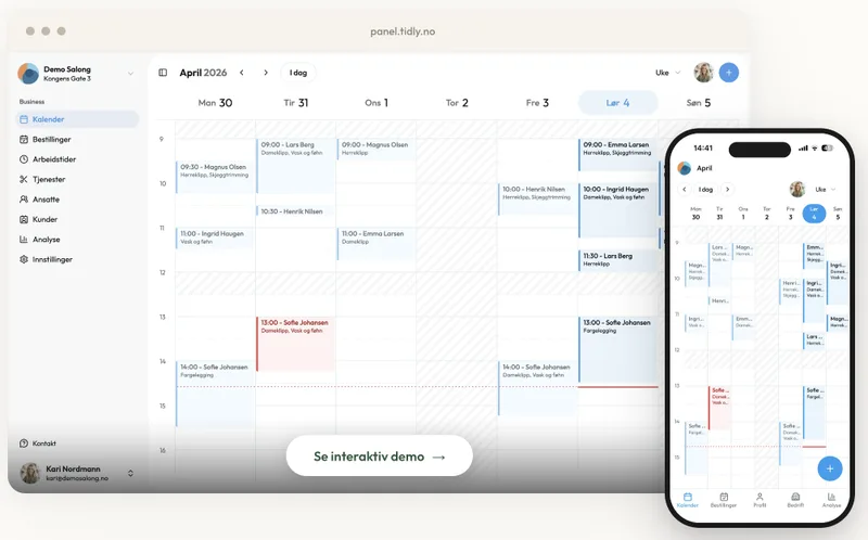 Tidly booking dashboard